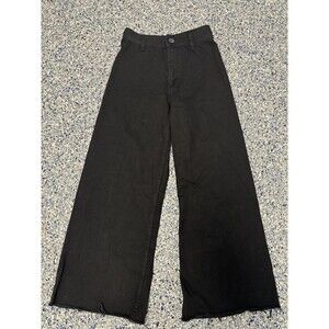 Zara Wide Leg Jeans In Black Featuring A High Waist and Raw Hem Size 2 US